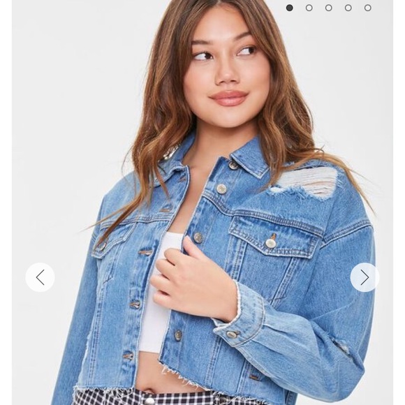 Forever 21 cropped distressed jean jacket Sz1X - Picture 2 of 2